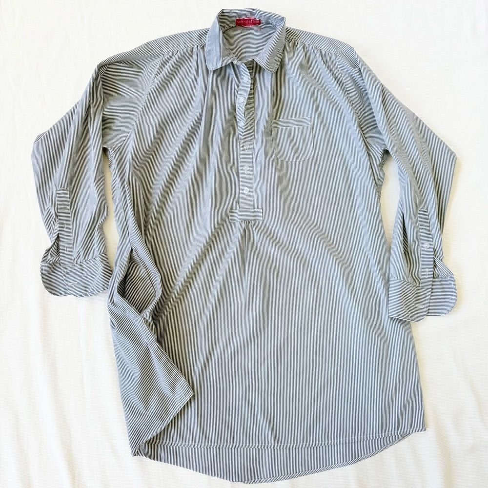 Wanderlust Womens Shirt Dress Longsleeve Button Pocket Striped Casual Resort S